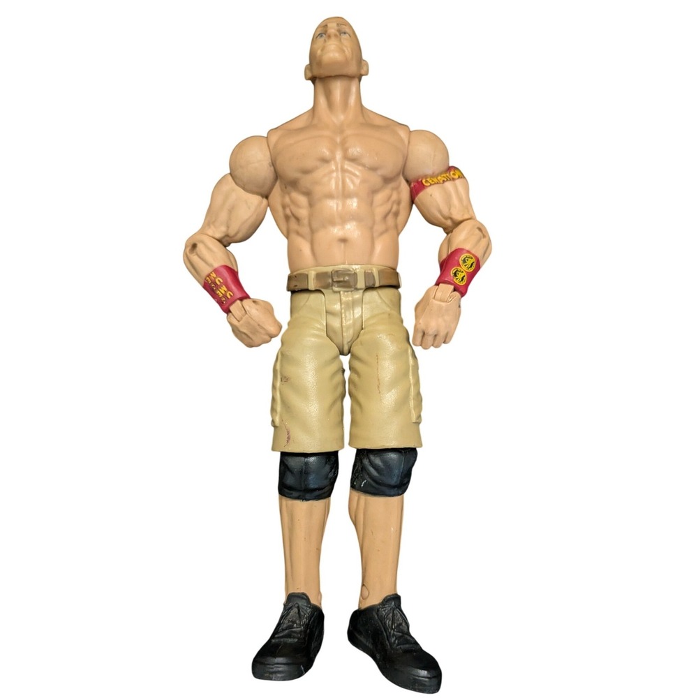 Mattel WWE John Cena Action Figure Cenation Tan Cargo Shorts Red Wristbands